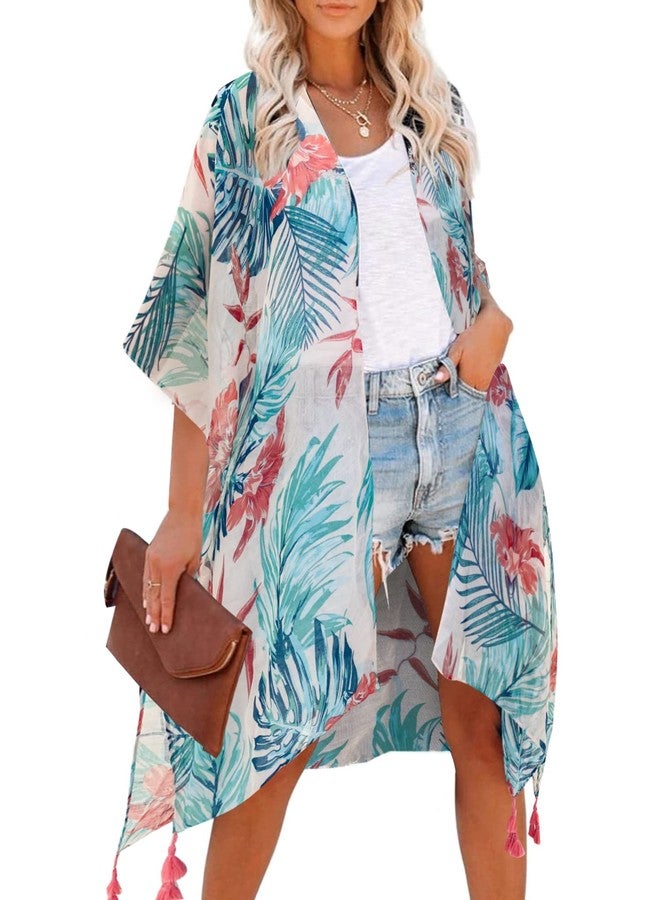 Moss Rose Women's Beach Cover up Swimsuit Kimono with Bohemian Floral Print, Loose Casual Resort Wear - Image 1